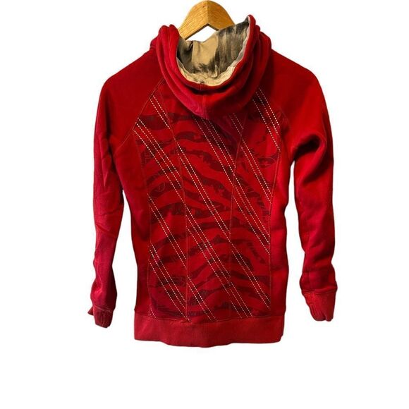 Red Embellished Graphic Print Zip Up Hooded Long Sleeve Casual Sweatshirt S - Picture 4 of 9